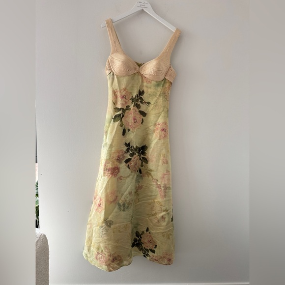 GEISHA DESIGNS Floral Maxi Slip Dress in Light Yellow M - Picture 6 of 12